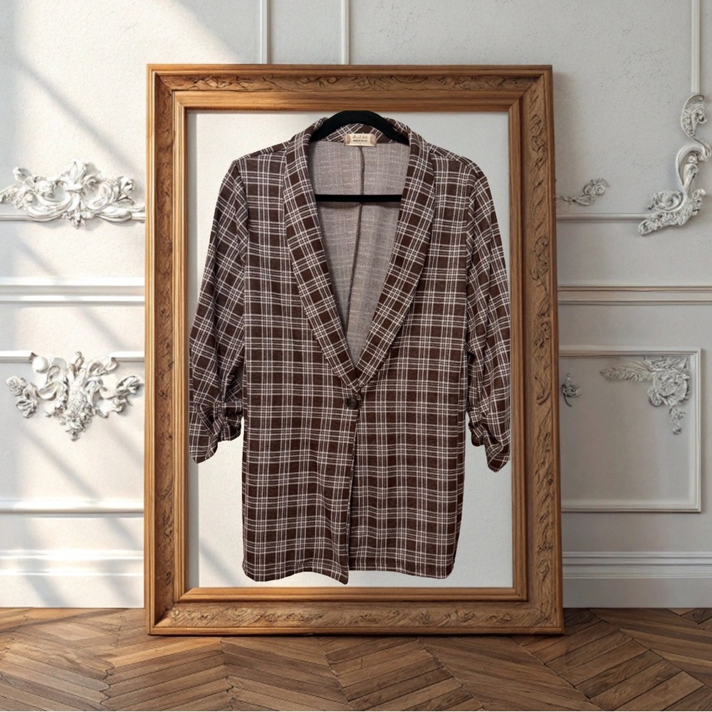 Altar'd State Brown Plaid Single-Button Blazer